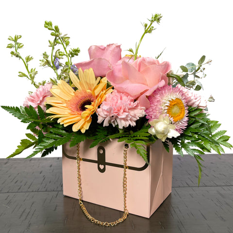 Pink Purse Flower Box Bouquet