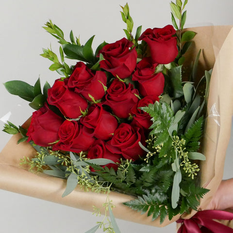 Wrapped Dozen Red Roses