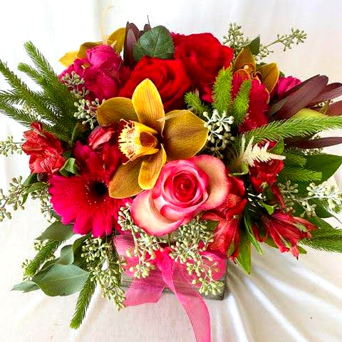 Chocolate Cherries and Raspberries flowers, large floral arrangement