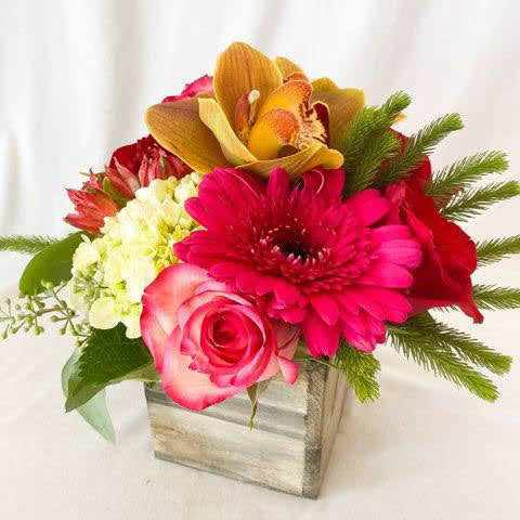 Chocolate, Cherries, and Raspberries flowers, floral arrangement small