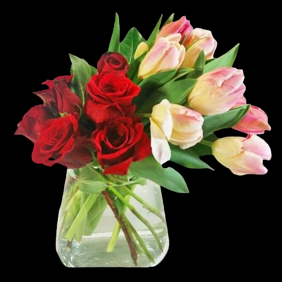 tulips, red roses, floral flower arrangement