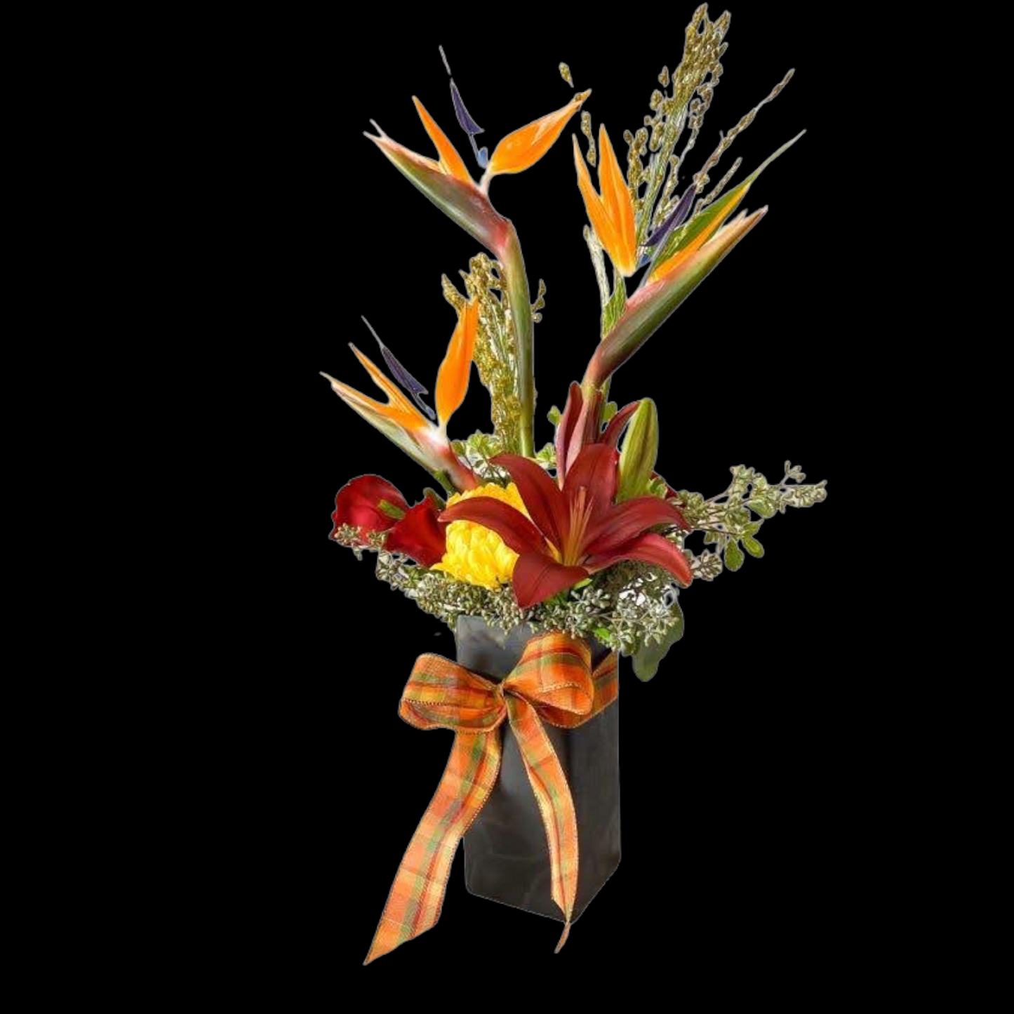 birds of paradise, lilies, chrysanthemum, floral flower arrangement